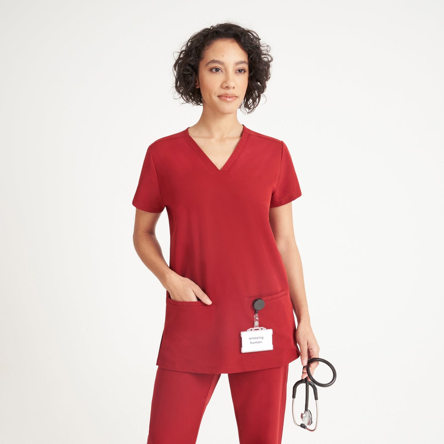 Burgundy Ari Two Pocket Scrub Top - Beh-4955