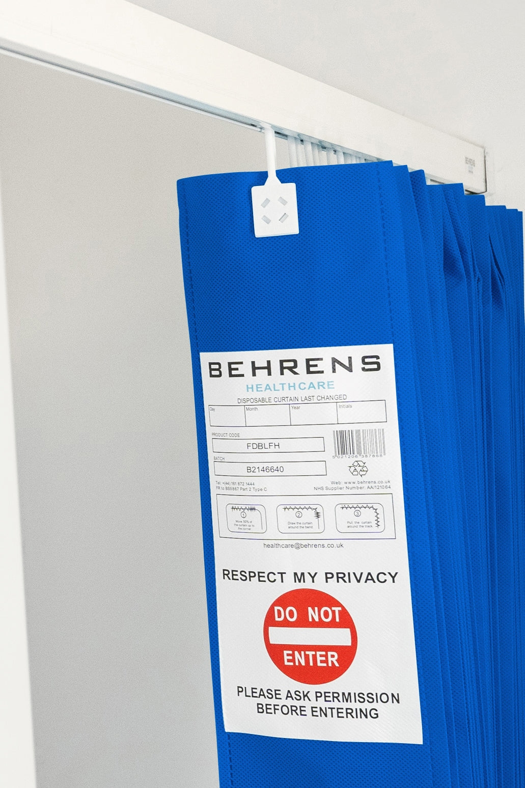 Hospital Blue FR Disposable Curtain - LFH Hooks