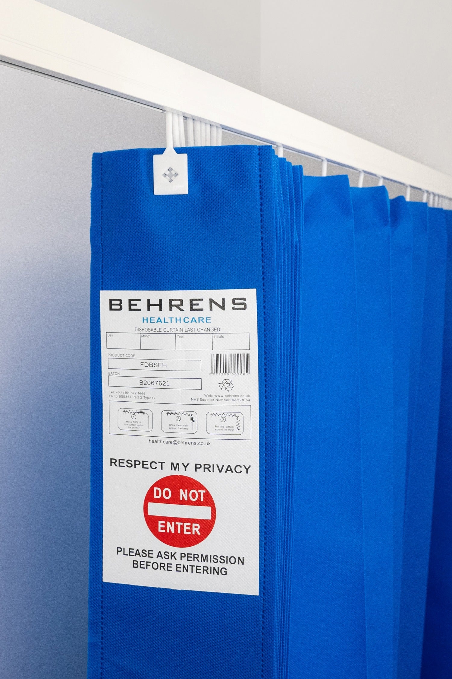 Behrens Hospital Blue Fr Disposable Curtain Sfh Hooks Fd Sfh Hbl