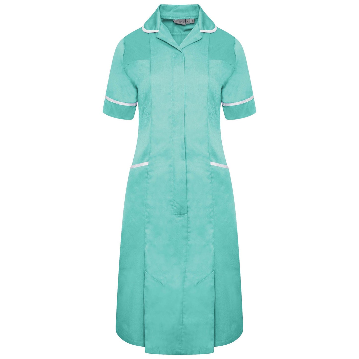 Eau De Nil/White Trim Ladies Dress With Round Collar