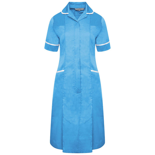 Hospital Blue/White Trim Ladies Dress With Round Collar