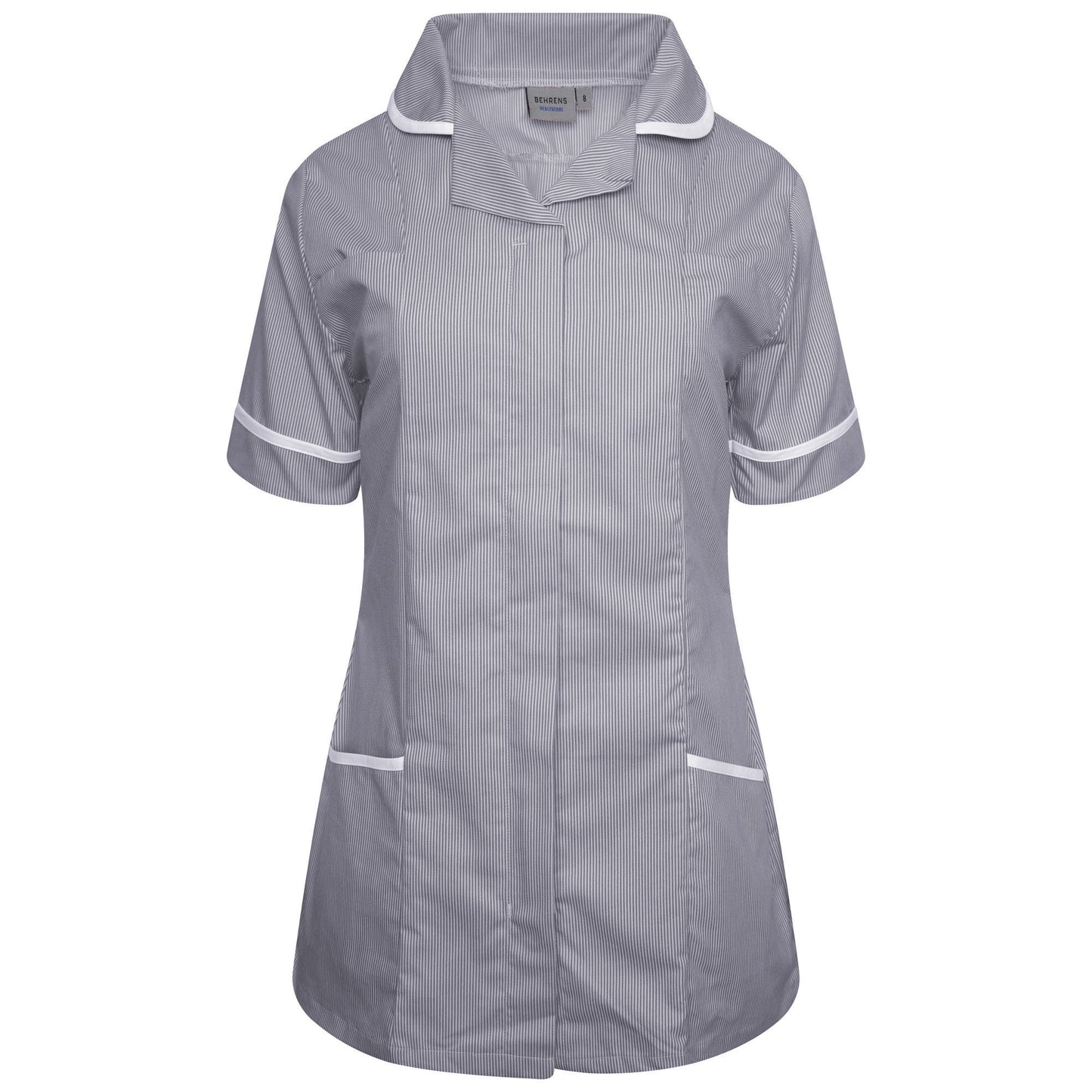 Navy/White Stripe/White Trim Ladies Tunic With Round Collar
