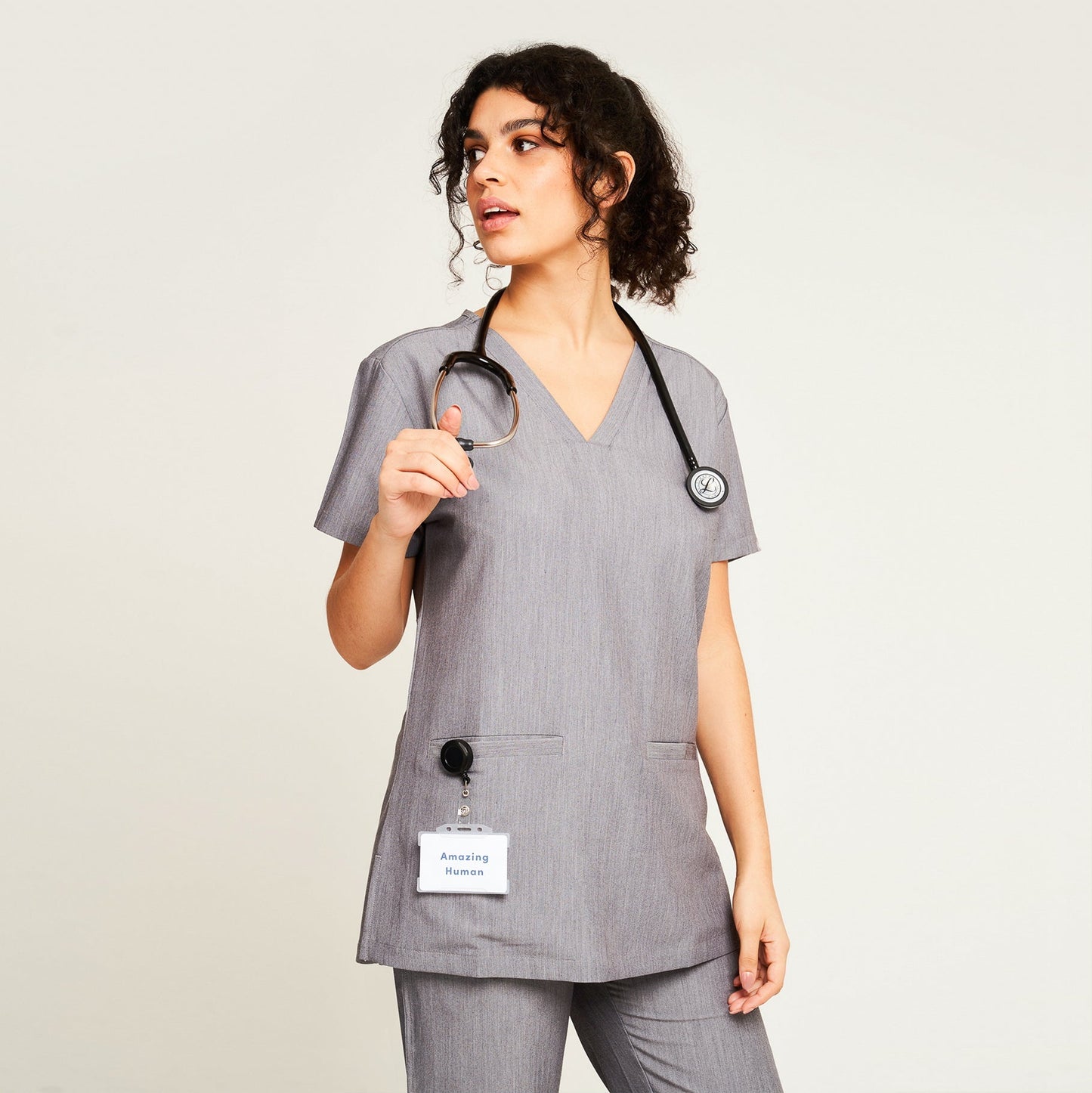 Charcoal Ari Two Pocket Scrub Top - Beh-4955