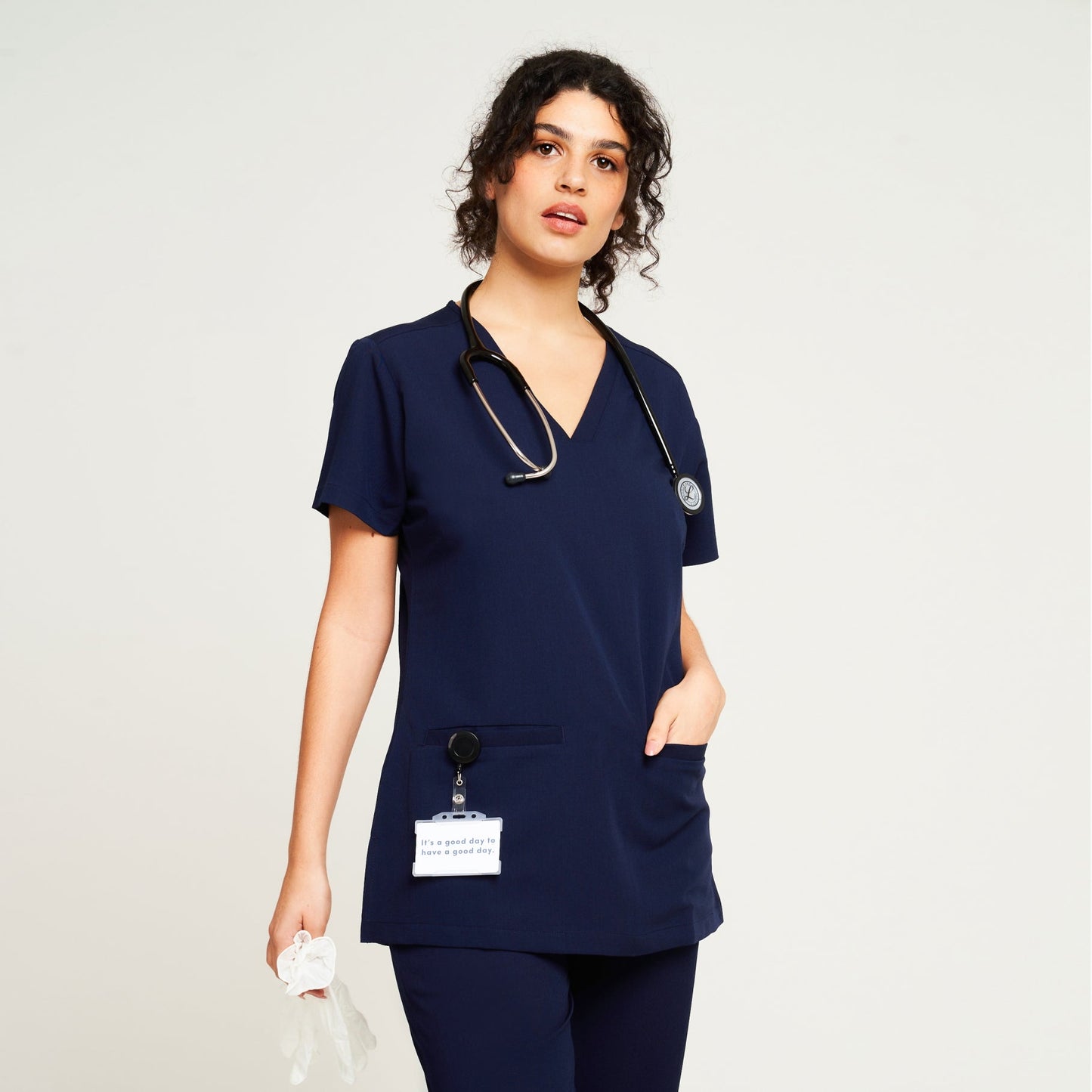 Navy Ari Two Pocket Scrub Top - Beh-4955