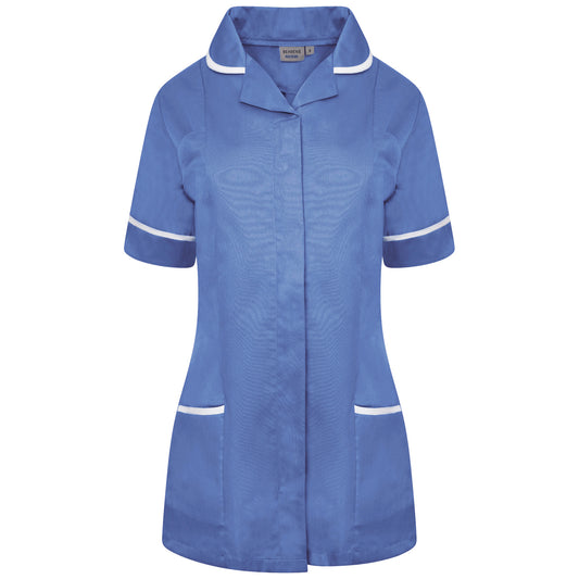 Metro Blue/White Trim Ladies Tunic With Round Collar