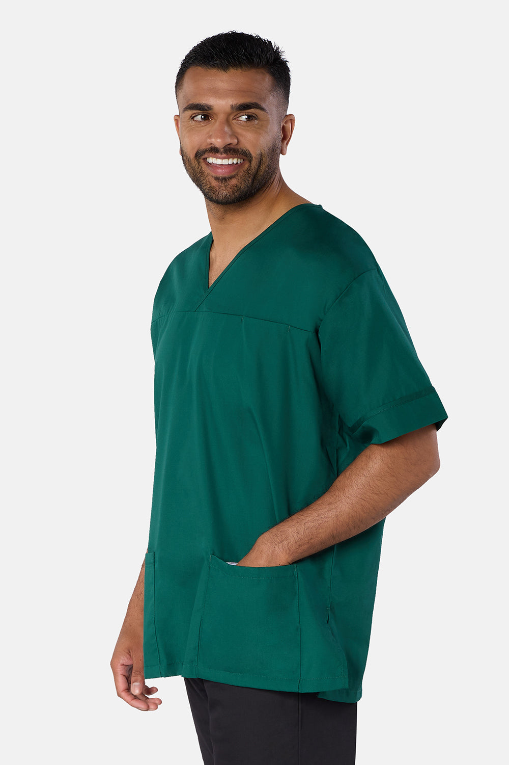 Bottle Green Plain Lightweight Scrub Top
