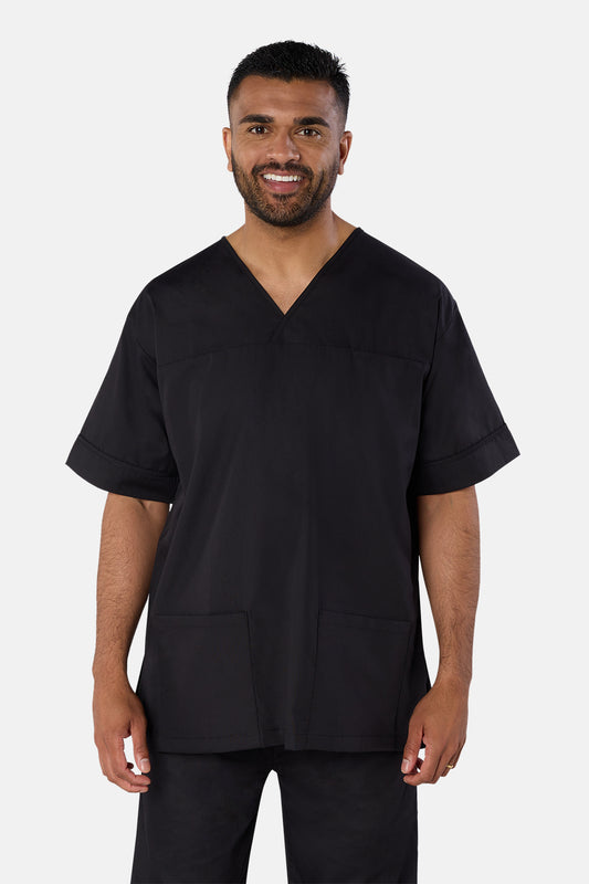 Black Plain Lightweight Scrub Top