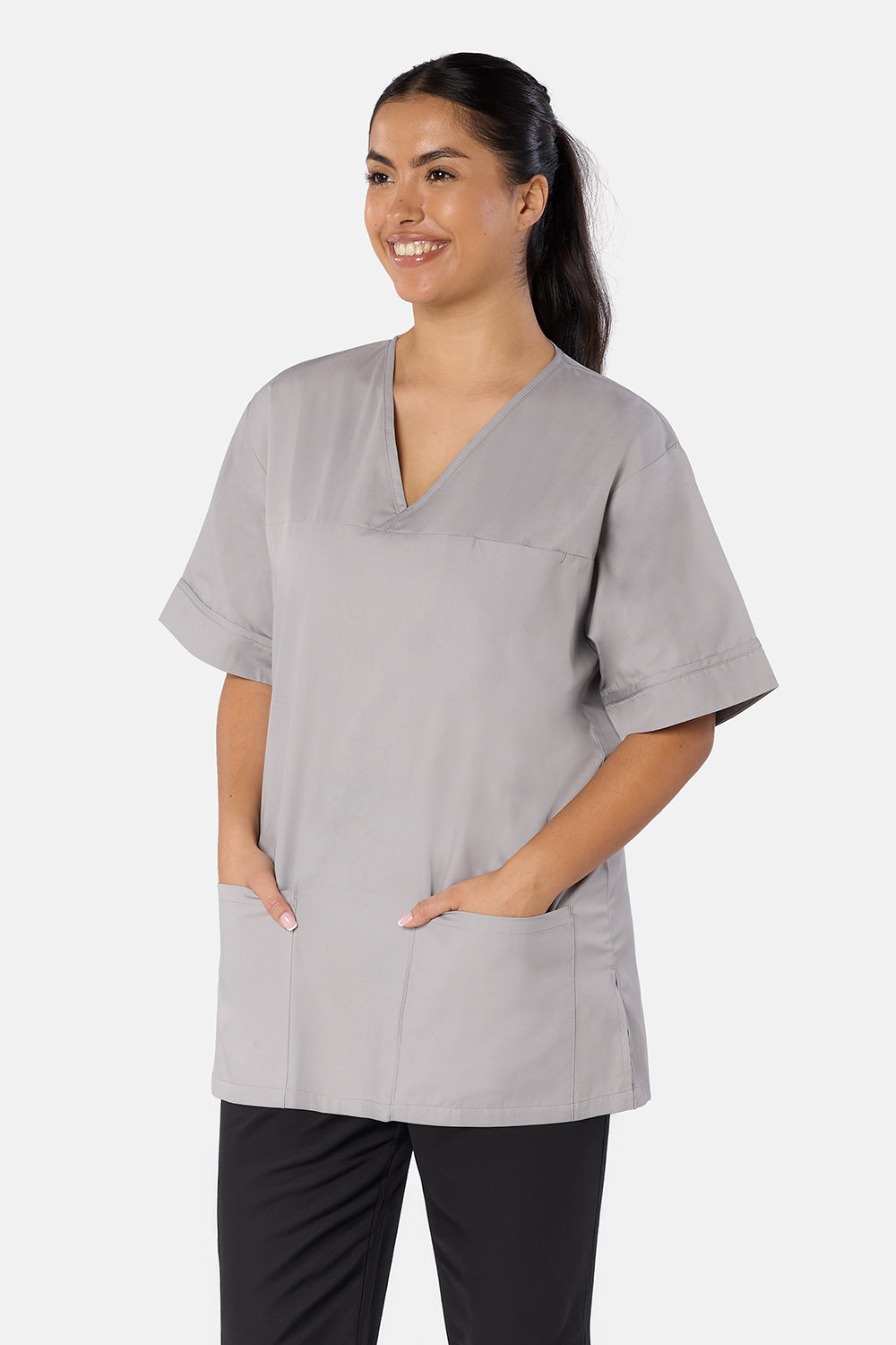 Grey Plain Lightweight Scrub Top