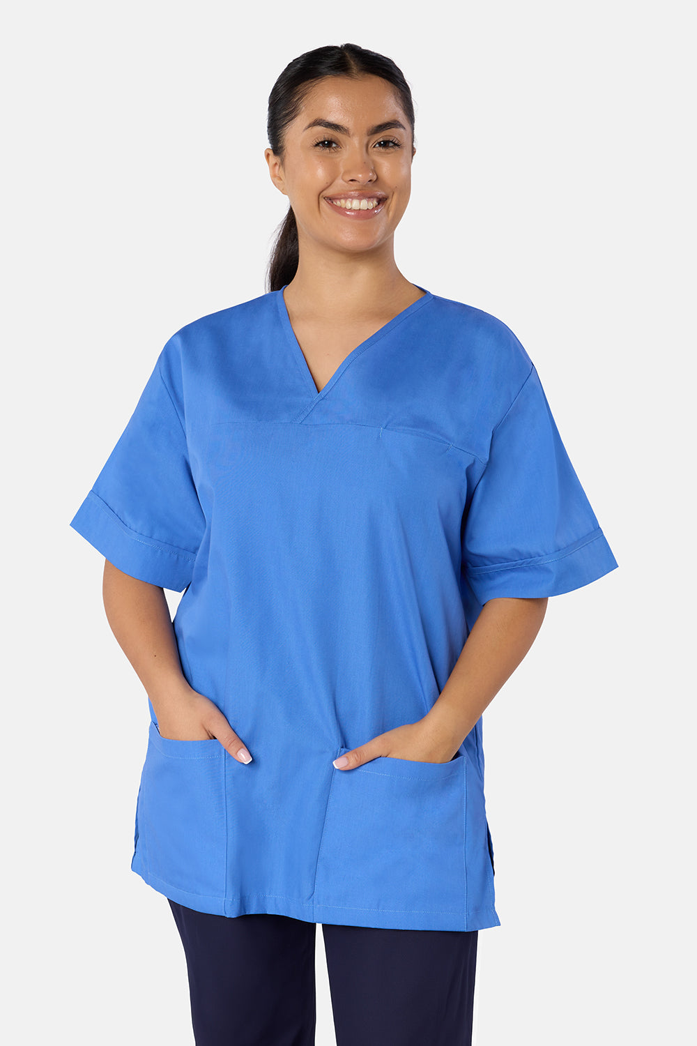 Hospital Blue Plain Lightweight Scrub Top